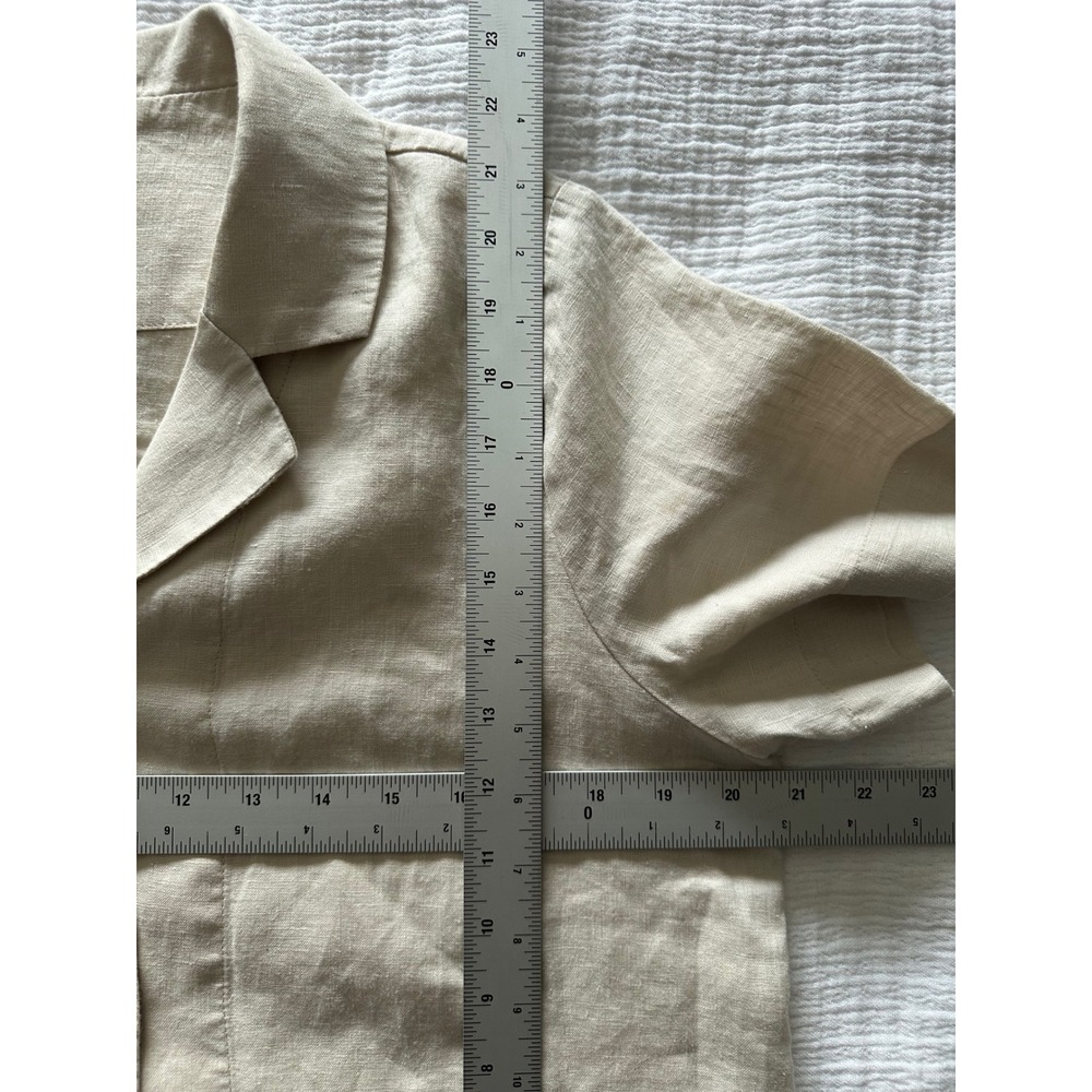Quince Sand Off White 100% European Linen Short Sleeve Camp Shirt Button Down S - Picture 4 of 6